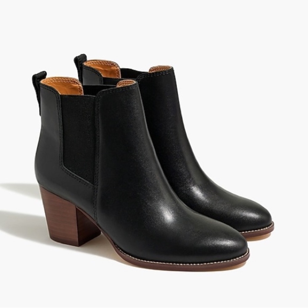 JCrew Women 7 Black Rory leather heeled boots AR846 NWOB